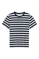 Brooks Brothers Stripe Linen & Cotton T-Shirt Navy/White at Nordstrom,