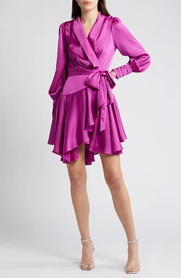 NIKKI LUND Margaret Long Sleeve Wrap Minidress Bright Pink at Nordstrom,