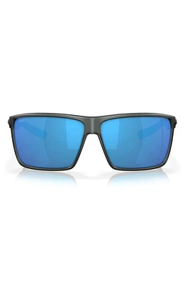 Costa Del Mar Rincon 63mm Polarized Oversize Rectangular Sunglasses in Blue Mirror at Nordstrom