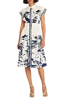 Maggy London Placed Print Stretch Cotton Midi Shirtdress Cream/Navy at Nordstrom,