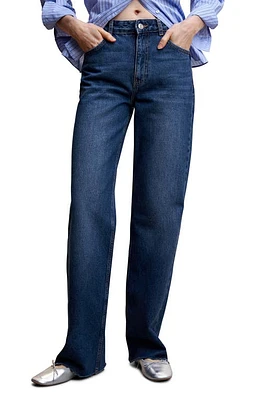 MANGO Raw Hem Wide Leg Jeans in Dark Blue at Nordstrom, Size 1