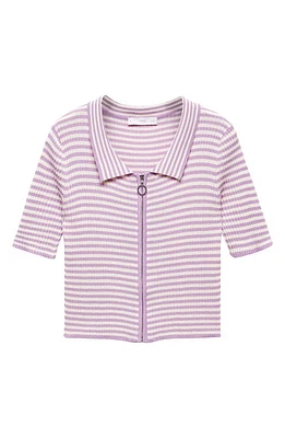 MANGO Stripe Zip-Up Polo Light/Pastel Purple at Nordstrom,