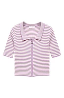 MANGO Stripe Zip-Up Polo Light/Pastel Purple at Nordstrom,