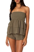 EDIKTED Harleigh Strapless Smocked Top Olive at Nordstrom,