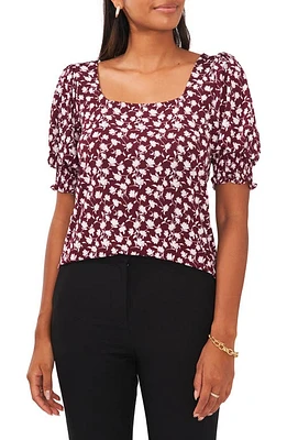 Chaus Floral Square Neck Smocked Sleeve Blouse Ancho Chile Red at Nordstrom,