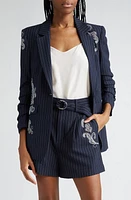 Cinq à Sept Khloe Beaded Paisley Detail Pinstripe Blazer Navy/Ivory at Nordstrom,