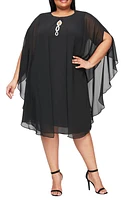 SLNY High Neck Multi Chiffon Capelet & Dress 2-Piece Set Black at Nordstrom,