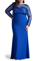 Tadashi Shoji Sequin Blouson Bodice Long Sleeve Gown Mystic Blue at Nordstrom,