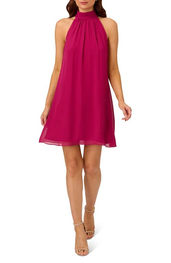 Adrianna Papell Halter Neck Chiffon Dress Magenta at Nordstrom,