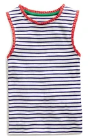 Mini Boden Kids' Stripe Crochet Cotton Rib Tank Ivory/Sapphire Blue at Nordstrom,