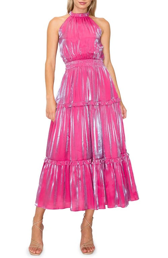 MELLODAY Mock Neck Tiered Dress Pink at Nordstrom,