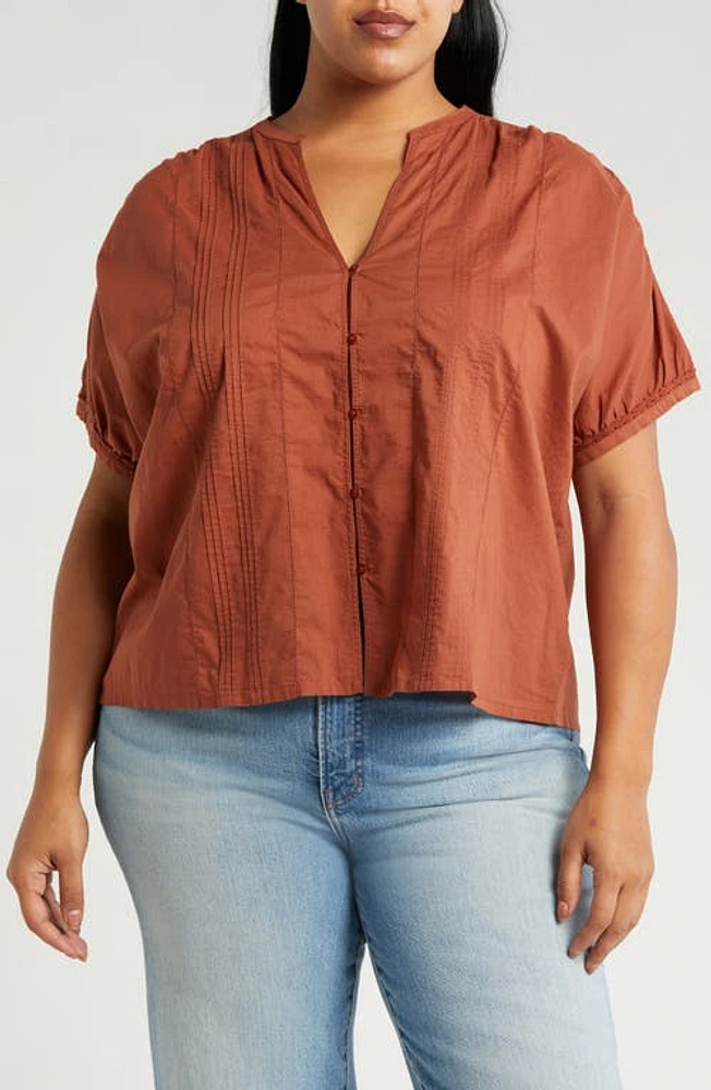 Treasure & Bond Pintuck Short Sleeve Popover Cotton Top Rust Sequoia at Nordstrom,