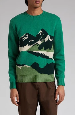 De Bonne Facture Mountain Jacquard Wool Sweater Green Multicolor at Nordstrom,