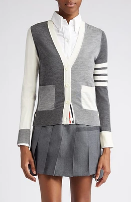 Thom Browne Fun-Mix 4-Bar V-Neck Wool Blend Cardigan Tonal Grey at Nordstrom, Us