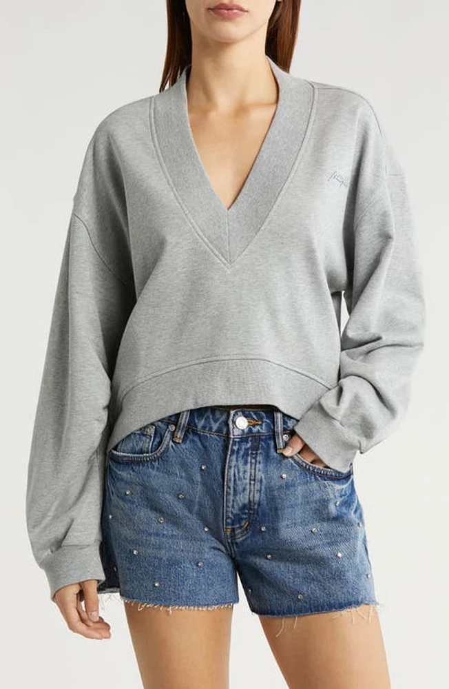 PURPLE BRAND Terry Oversize V-Neck Sweatshirt Grey at Nordstrom,