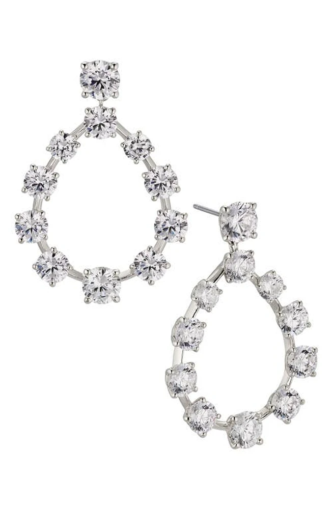 Nadri Halle Teardrop Frontal Hoop Earrings in Rhodium at Nordstrom