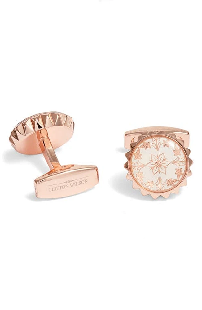 CLIFTON WILSON Floral Cuff Links in Rose Gold at Nordstrom