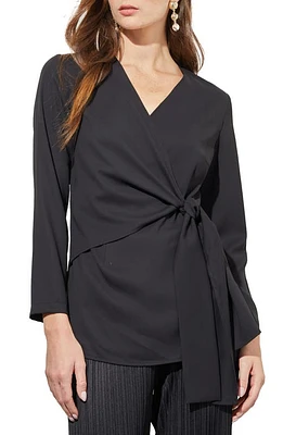 Ming Wang Crêpe de Chine Faux Wrap Top in Black at Nordstrom, Size Large