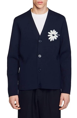 sandro Fuzzy Flower Cardigan Navy Blue at Nordstrom,