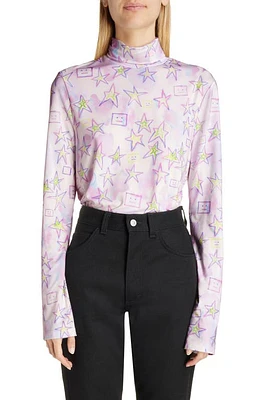 Acne Studios Enderson Star Face Logo Turtleneck Top Pale Pink/Multi at Nordstrom,