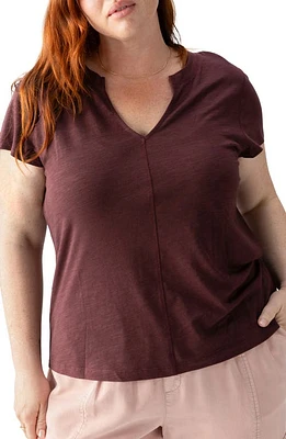 Sanctuary The New Girl Split Neck Cotton T-Shirt Dark Cherry at Nordstrom,