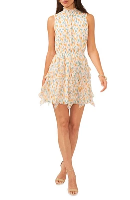 1.STATE Cascading Ruffle Print Sleeveless Minidress Symphonic Sunset at Nordstrom,