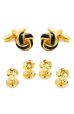 Cufflinks, Inc. Knot Cuff Links & Shirt Stud Set in Black And Gold at Nordstrom