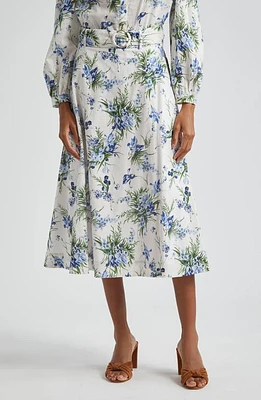 Veronica Beard Arwen Floral Belted Cotton Midi Skirt Off White Multi at Nordstrom,