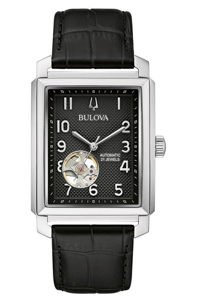 BULOVA Sutton Automatic Leather Strap Watch