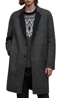 AllSaints Monroy Houndstooth Notch Lapel Coat Black/Grey at Nordstrom,