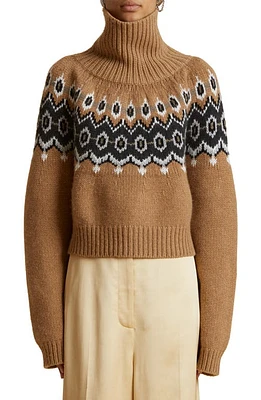 Khaite Amaris Fair Isle Cashmere Blend Turtleneck Sweater in Camel Multi at Nordstrom, Size Medium