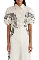 Chloé Embroidered Puff Sleeve Button-Up Shirt in Black - Ivory at Nordstrom, Size 10 Us