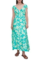 MANGO Floral Ruched Dress Turquoise at Nordstrom,