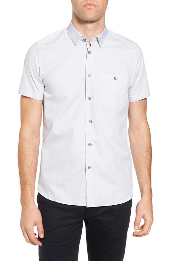 Ted Baker London Dotdots Trim Fit Dot Short Sleeve Sport Shirt in White at Nordstrom, Size 6