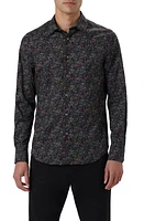 Bugatchi Julian Floral Print Cotton Button-Up Shirt Black at Nordstrom,