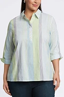 Foxcroft Therese Stripe Split Back Cotton Seersucker Popover Shirt Blue Multi at Nordstrom,