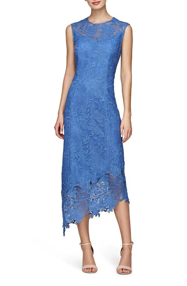 Kay Unger Imelda Lace Asymmetric Sheath Dress Spring Blue at Nordstrom,