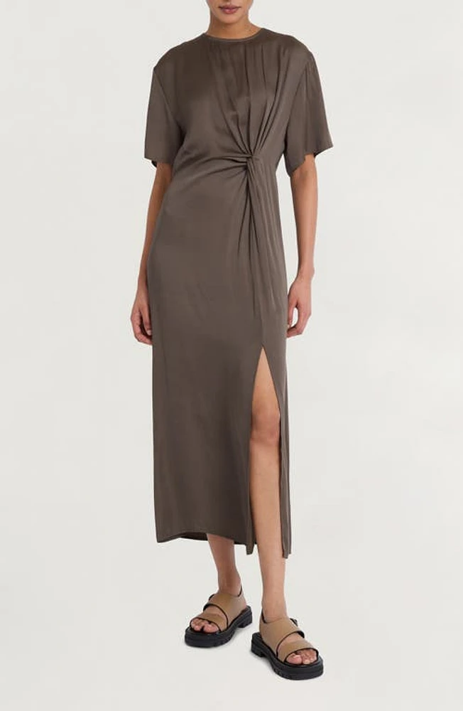 Luxely Knot Waist Satin Maxi Dress Dark Olive at Nordstrom,