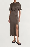 Luxely Knot Waist Satin Maxi Dress Dark Olive at Nordstrom,