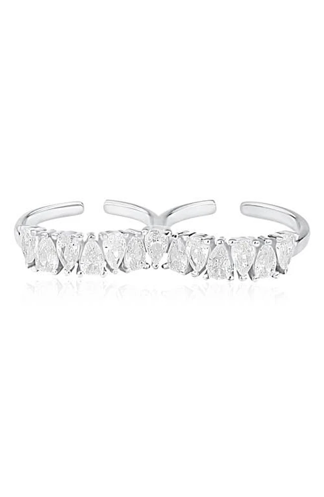 SHYMI Pear Cubic Zirconia Two Finger Ring in Silver at Nordstrom