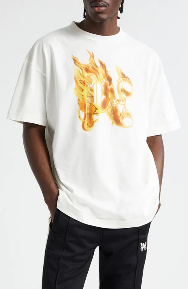 Palm Angels Burning Monogram Cotton Graphic T-Shirt Off White Gold at Nordstrom,