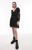 Topshop Cutout Long Sleeve Minidress in Black at Nordstrom, Size 2 Us