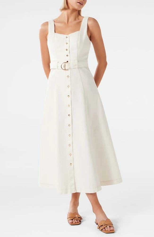 Ever New Maja Belted Denim Midi Dress Porcelain at Nordstrom,