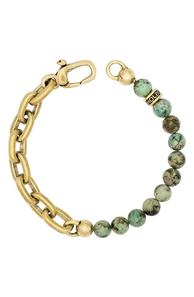 John Varvatos Men's Turquoise Bead & Chain Link Bracelet in Brass at Nordstrom, Size 9