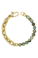 John Varvatos Men's Turquoise Bead & Chain Link Bracelet in Brass at Nordstrom, Size 9