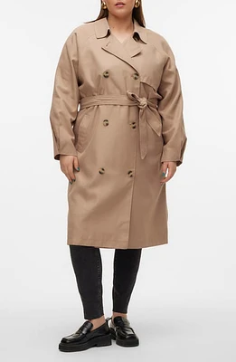 VERO MODA CURVE Doreen Long Trench Coat Silver Mink at Nordstrom,