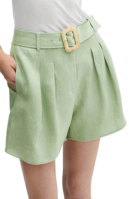 MANGO Belted Linen Shorts in Pastel Green at Nordstrom, Size X-Small