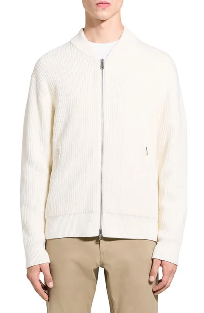 Theory Ryke Cashton Rib Cotton & Cashmere Blend Zip-Up Cardigan in Ivory at Nordstrom, Size Medium