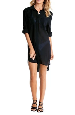 Seafolly Crinkle Twill Beach Cover-Up Dress Black at Nordstrom,