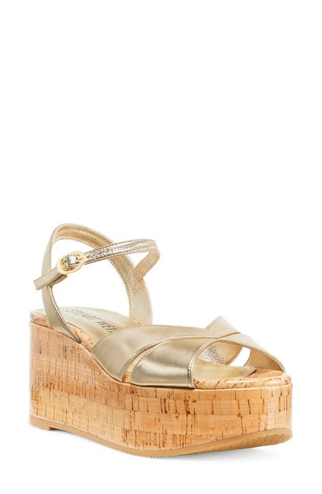 Stuart Weitzman Carmen Midi Wedge Sandal in Light Gold at Nordstrom, Size 9.5